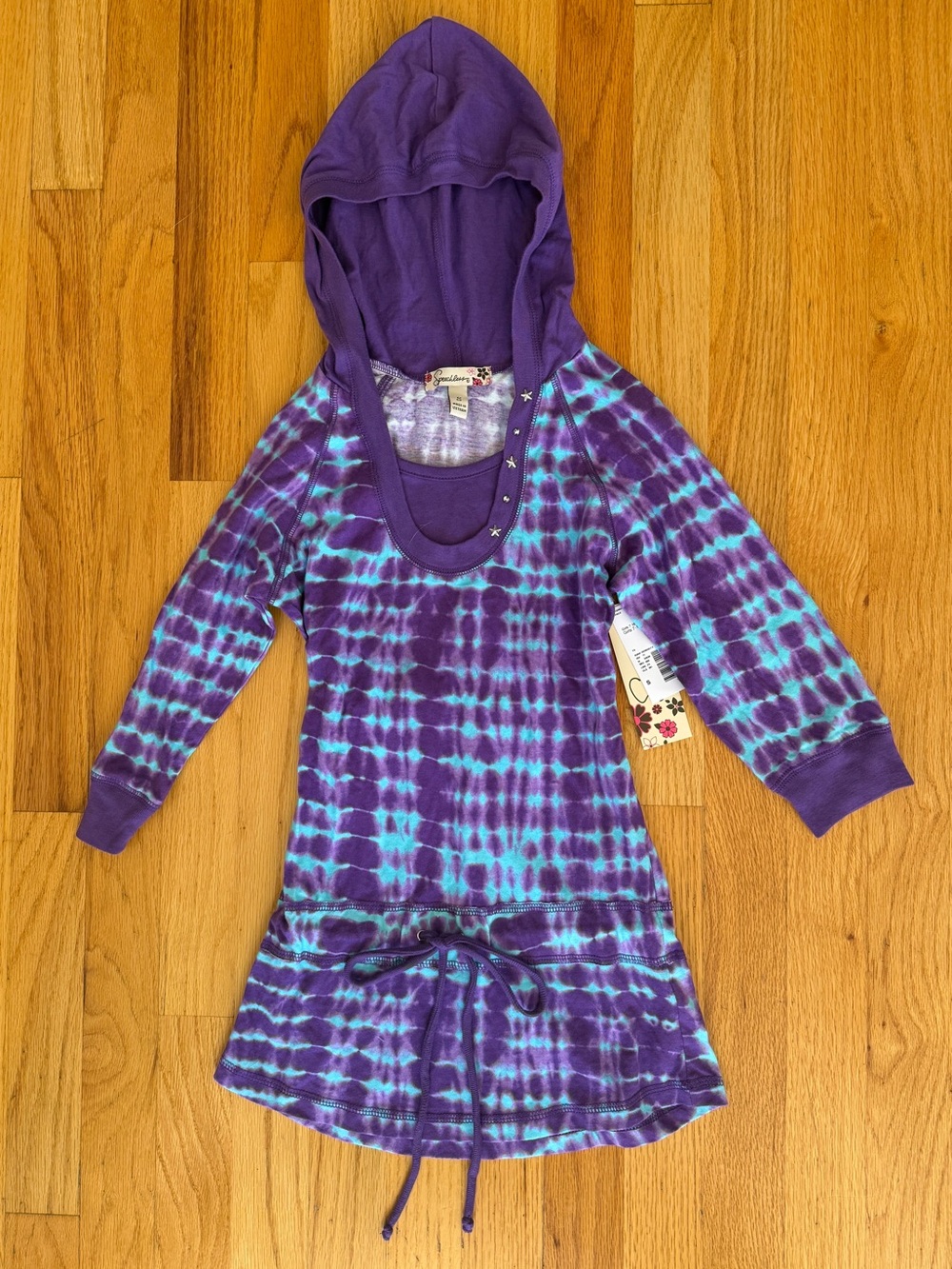 NWT Speechless Girls Tie Dye Hooded Tunic Size S Y2K